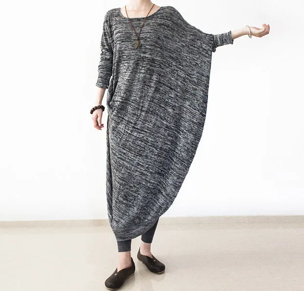 3 colors asymmertric sweater dress,knit long dress,oversize gown,wool sweater for women,gray,plus Size Clothing Bust>140cm/47”