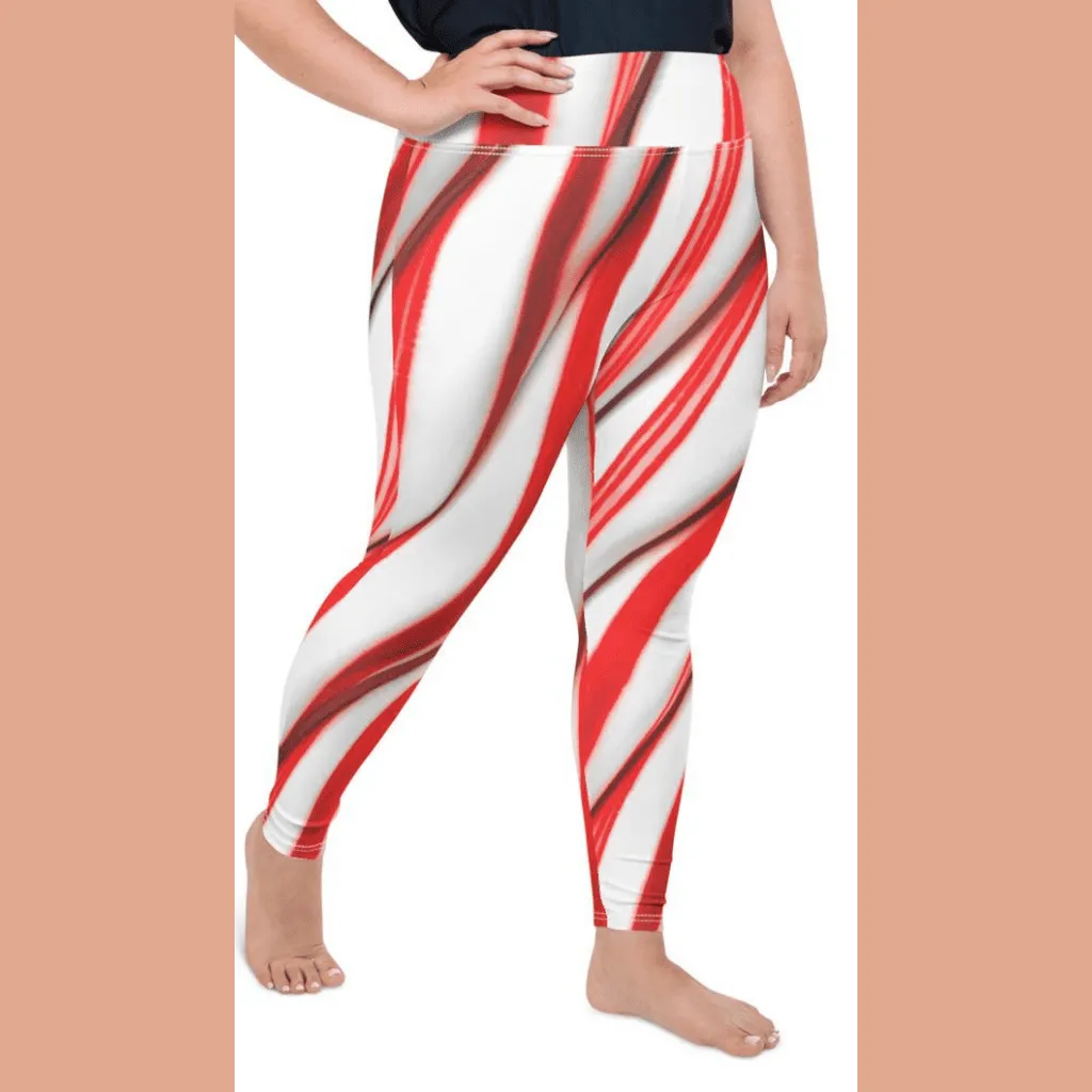 3D Candy Cane Plus Size Leggings