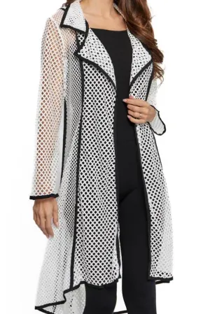 6438-A - LONG WHITE LACE OPEN DUSTER WITH BLACK TRIM