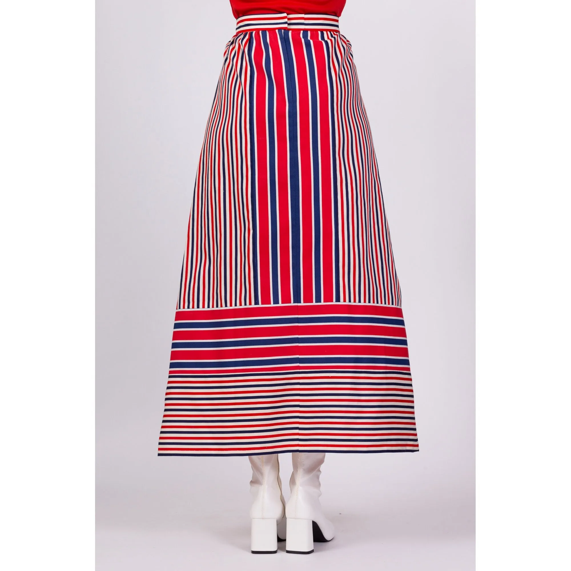 70s Red White & Blue Striped Maxi Skirt - Medium, 29"