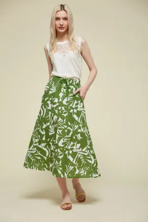 86975921 Maxi Skirt with Print - Leaves Print