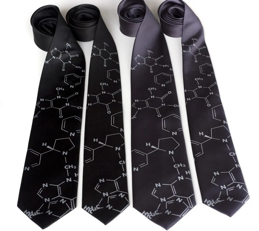 Addictive Molecules Silk Necktie. Caffeine & Nicotine "Coffee   Cigarettes."