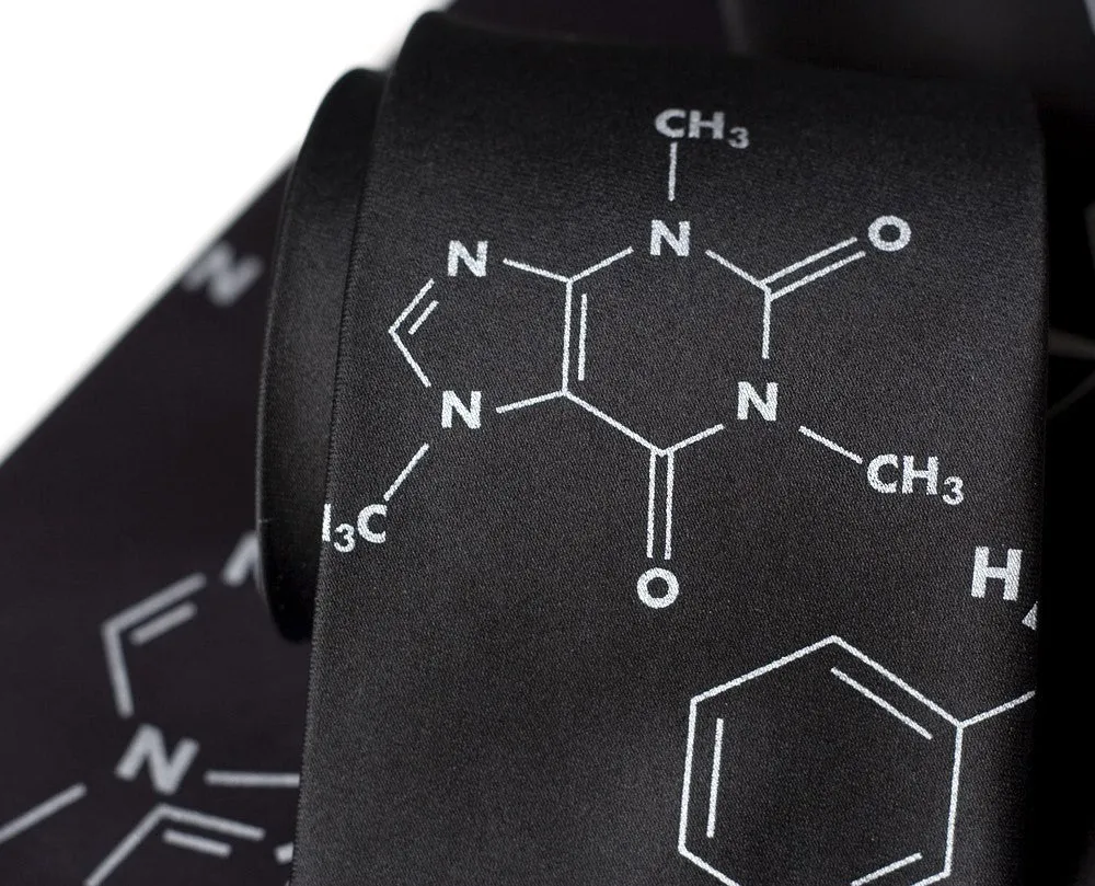 Addictive Molecules Silk Necktie. Caffeine & Nicotine "Coffee   Cigarettes."