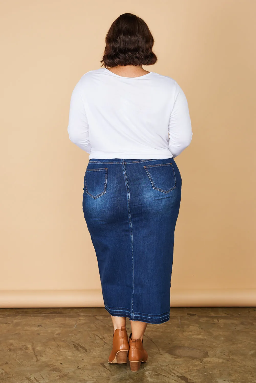 ADRIFT DENIM LONG SPLIT SKIRT