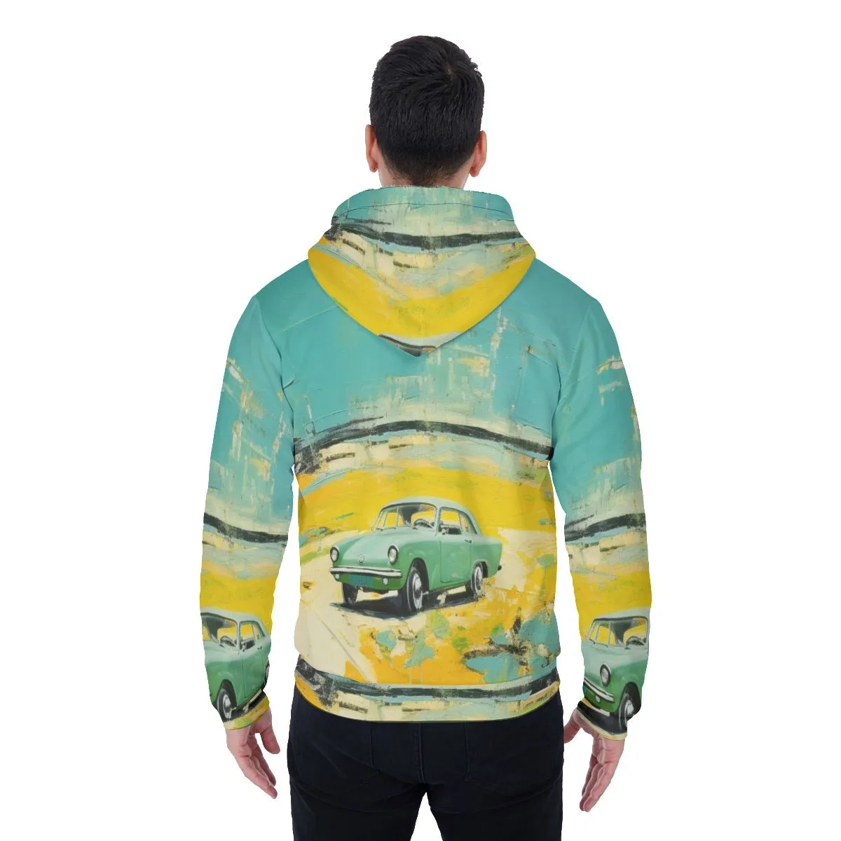 All-Over Print Men's Sherpa Fleece Zip Up Hoodie 26 12 classic car print