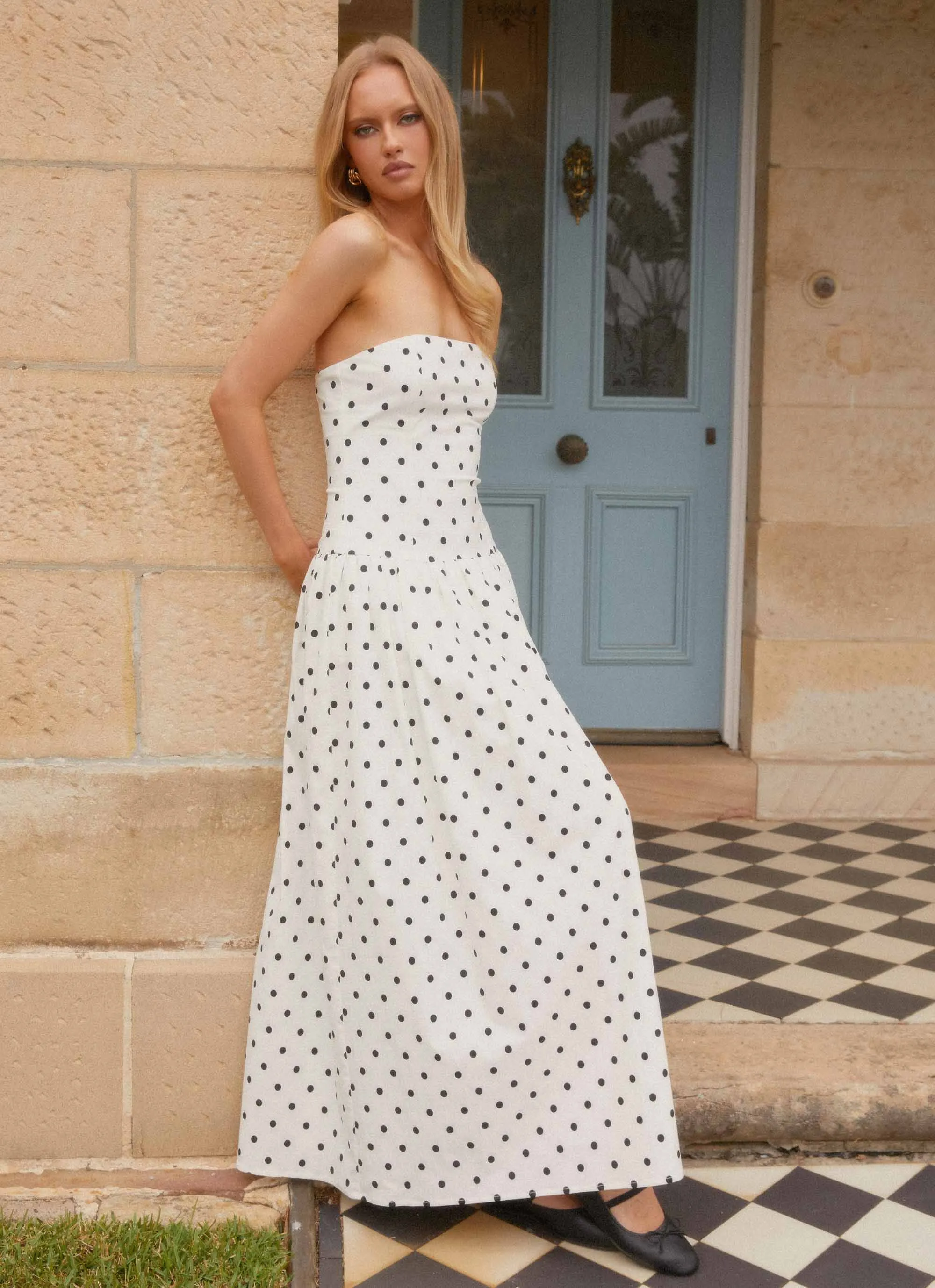 Andorra Maxi Dress - White Polkadot