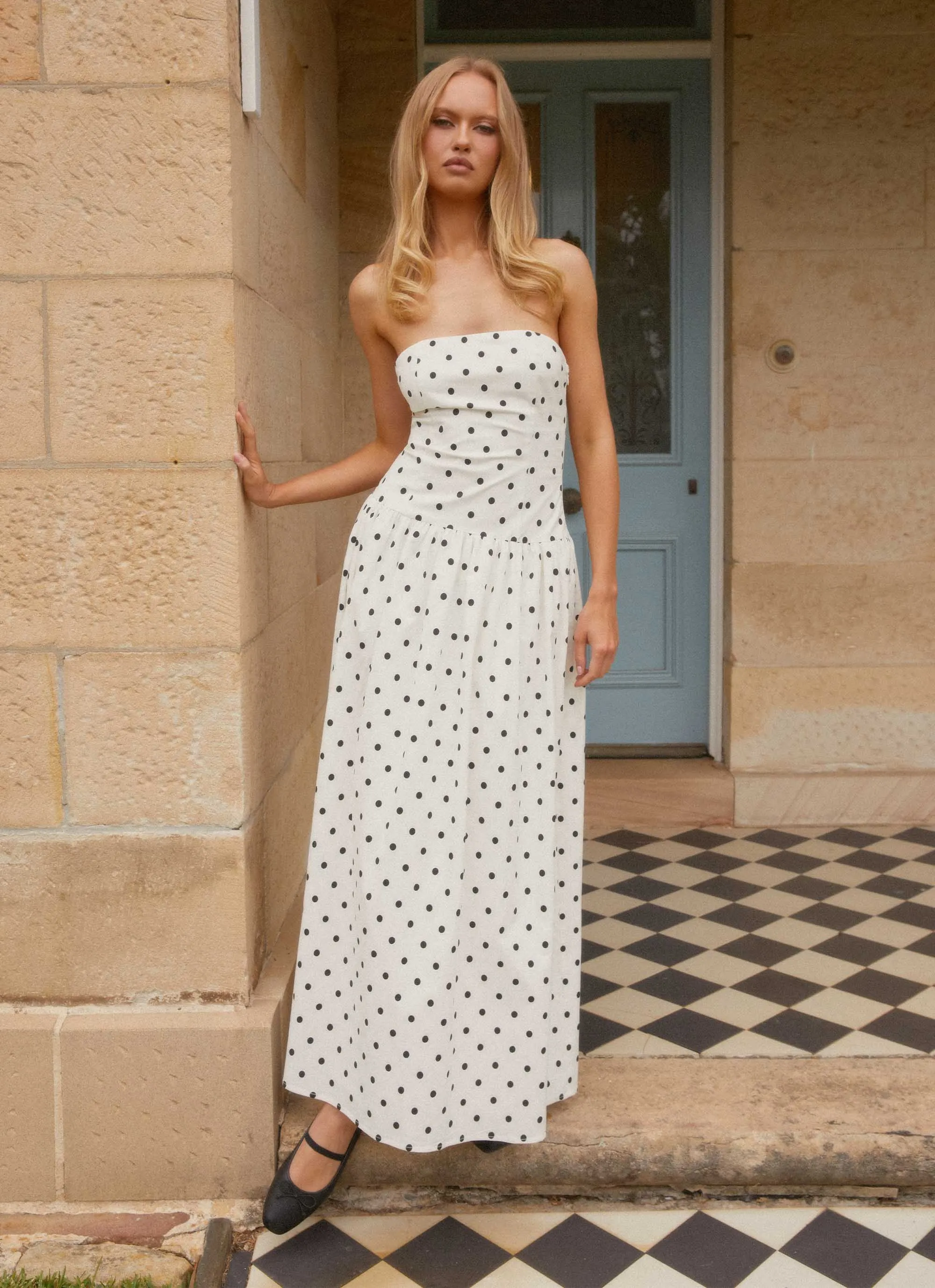 Andorra Maxi Dress - White Polkadot