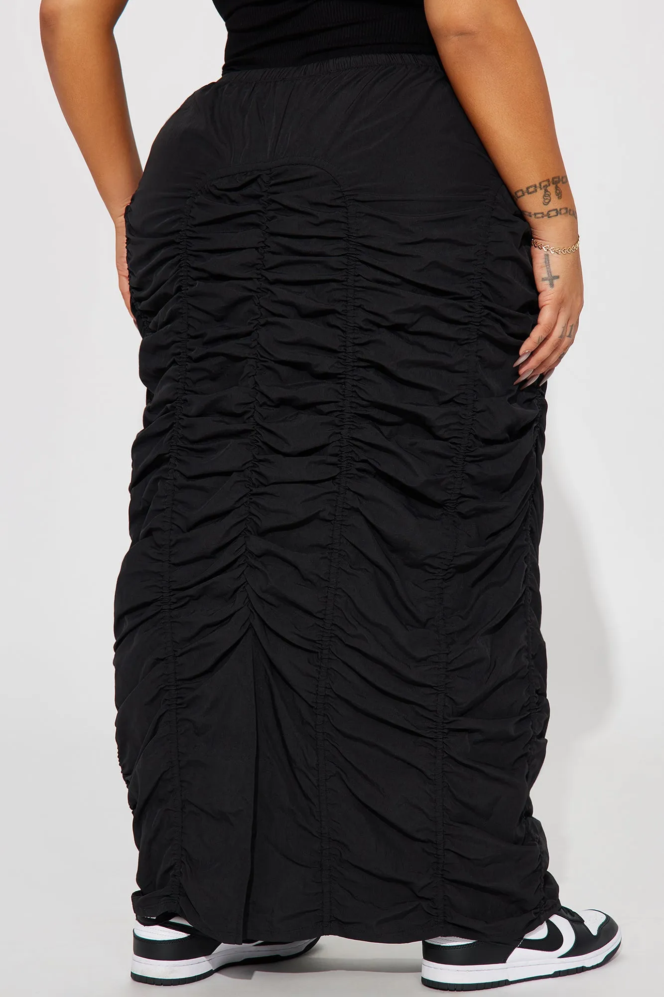 Anything Tight Ruched Maxi Skirt - Black