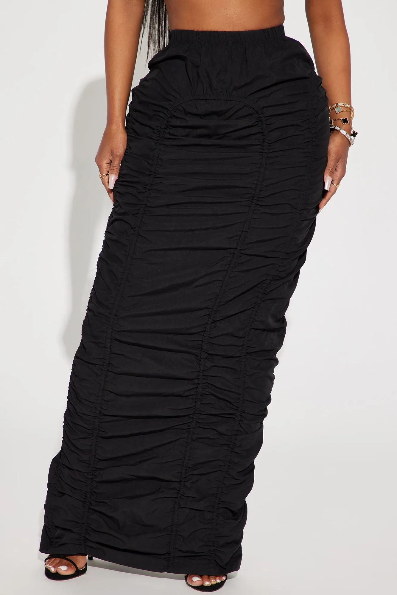 Anything Tight Ruched Maxi Skirt - Black