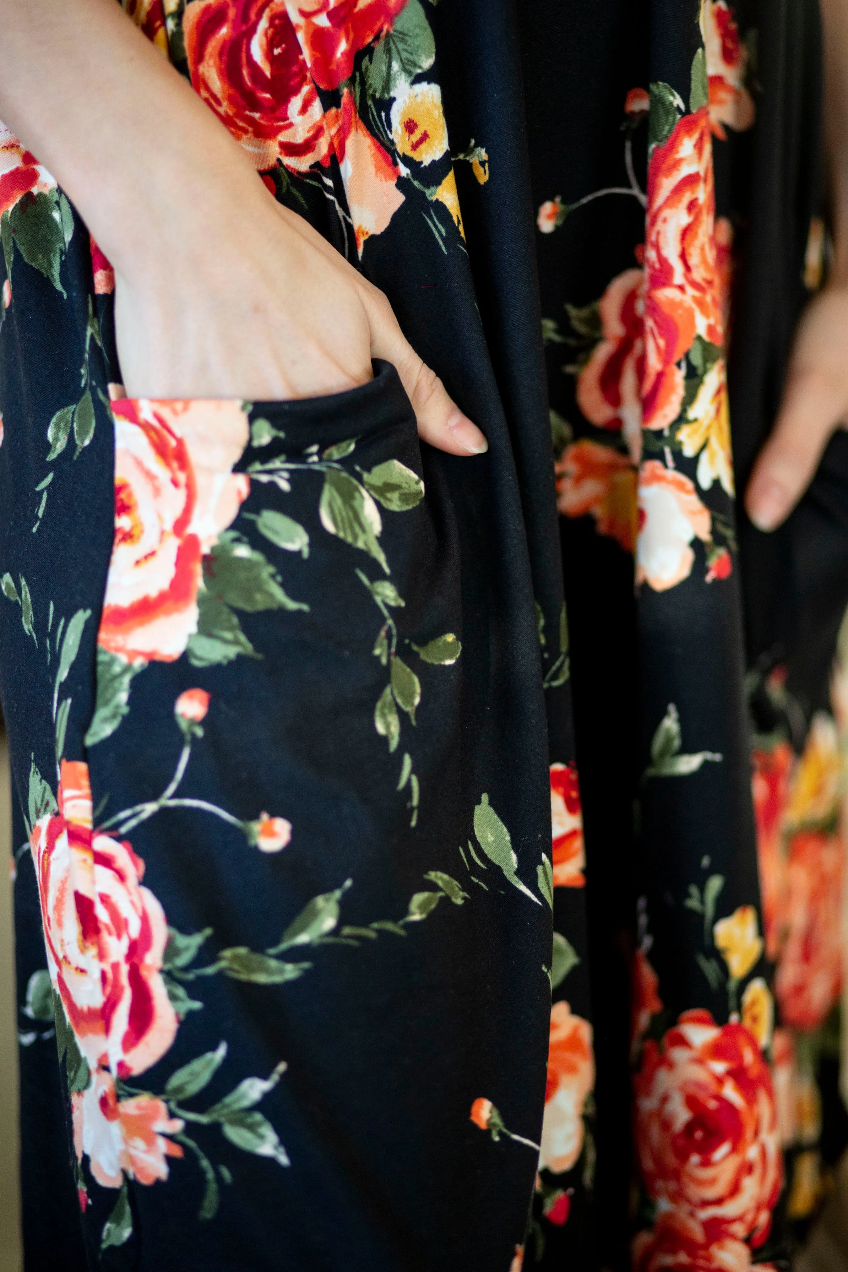 April Dress Black Coral Floral