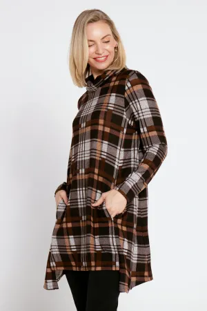 Aspen Cowl Swing Tunic - Coffee Check