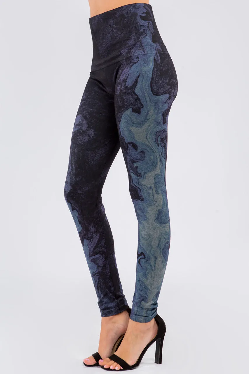 B4292ER High Waist Watercolor Sublimation Full Length Leggings - Steel