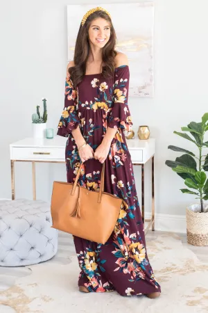 Back To Beauty Burgundy Red Off Shoulder Maxi Dress