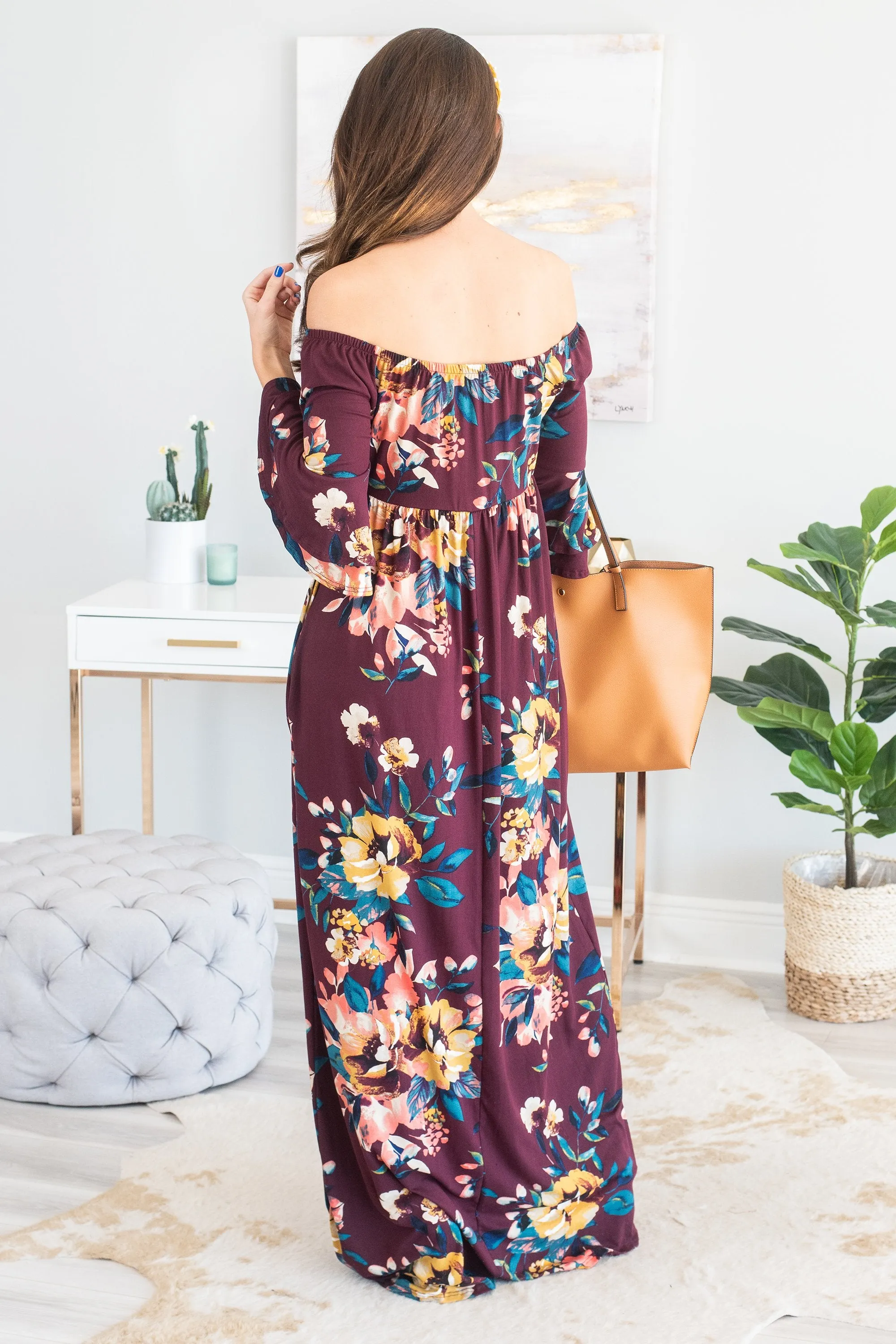 Back To Beauty Burgundy Red Off Shoulder Maxi Dress