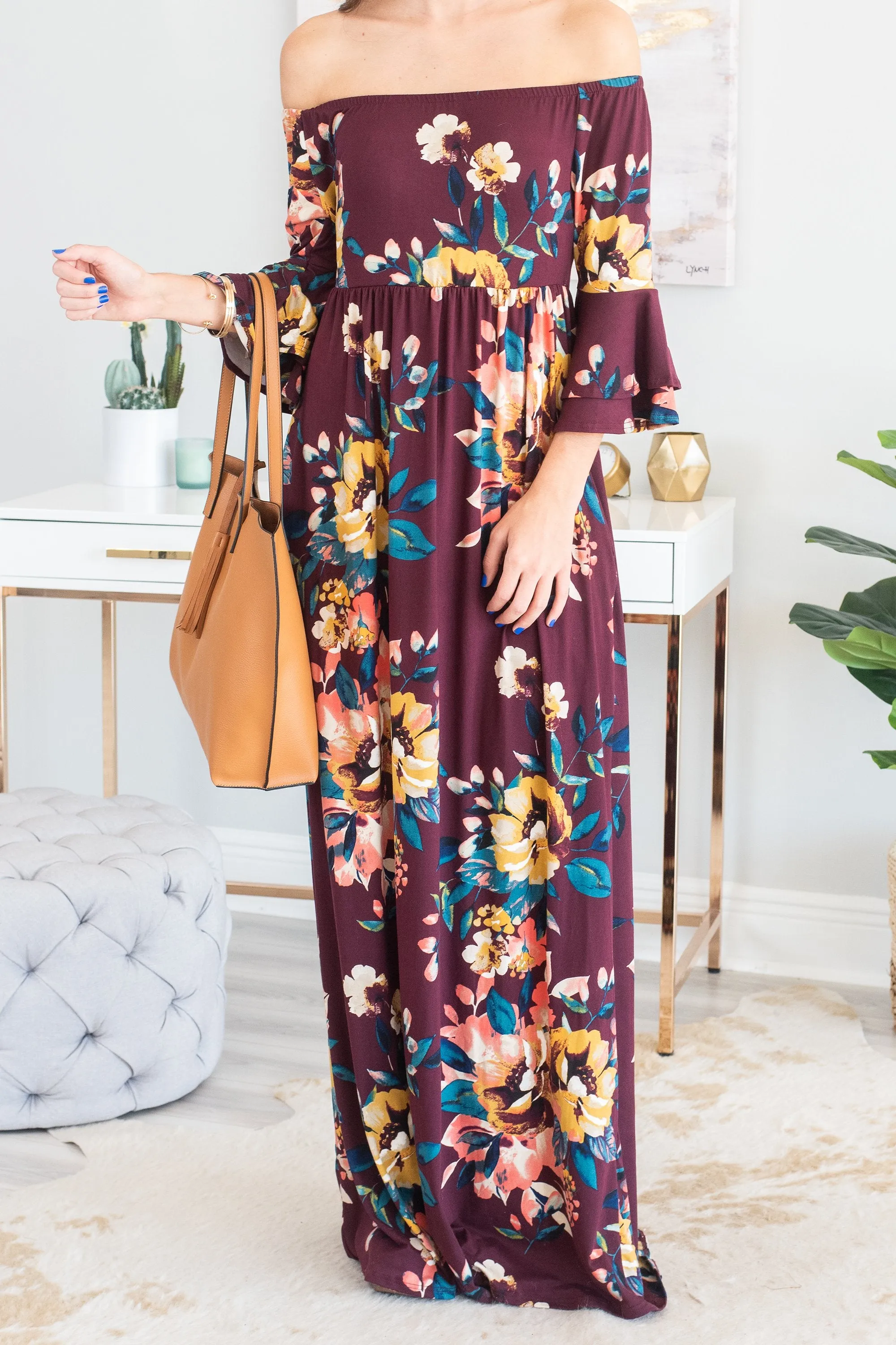 Back To Beauty Burgundy Red Off Shoulder Maxi Dress