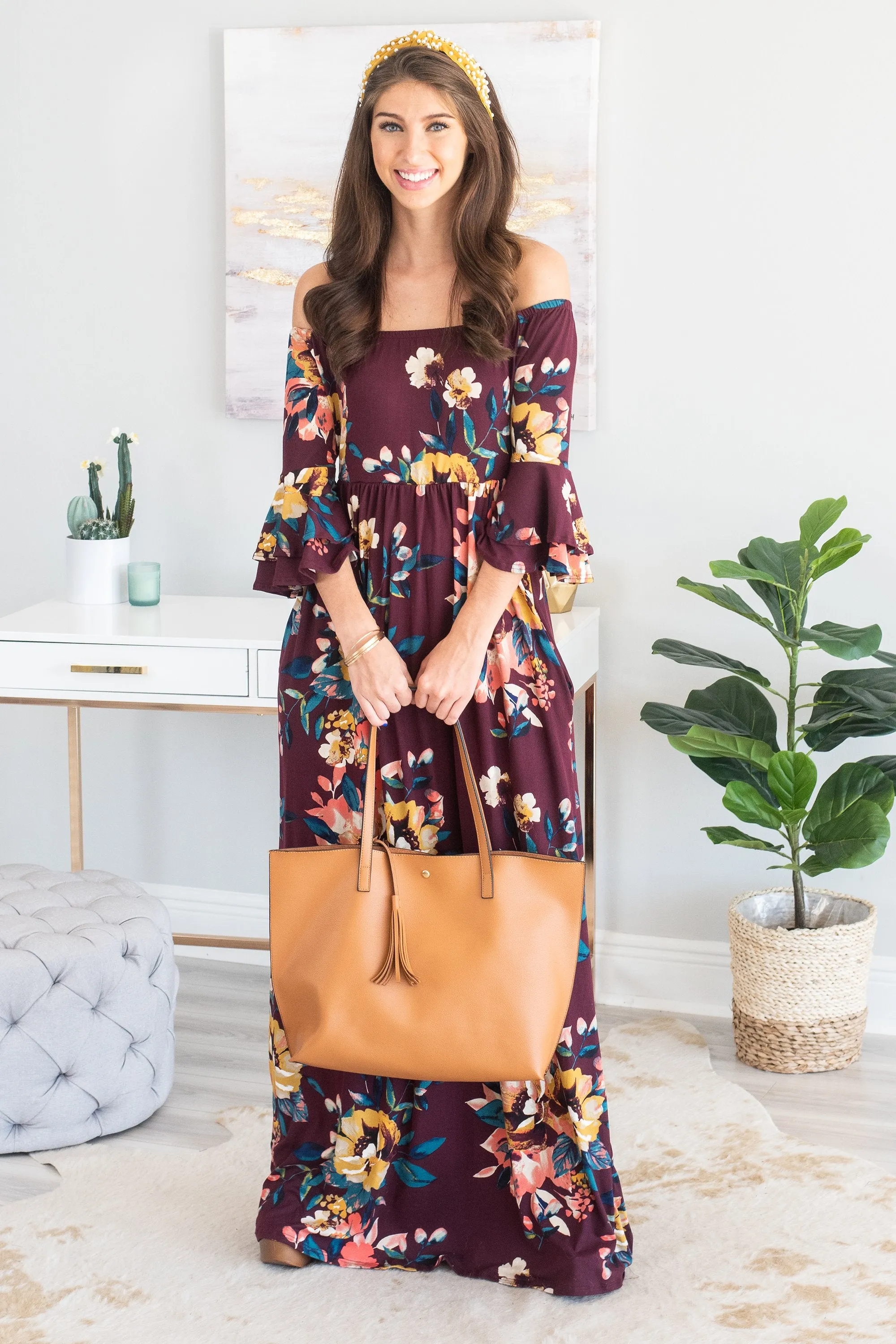 Back To Beauty Burgundy Red Off Shoulder Maxi Dress