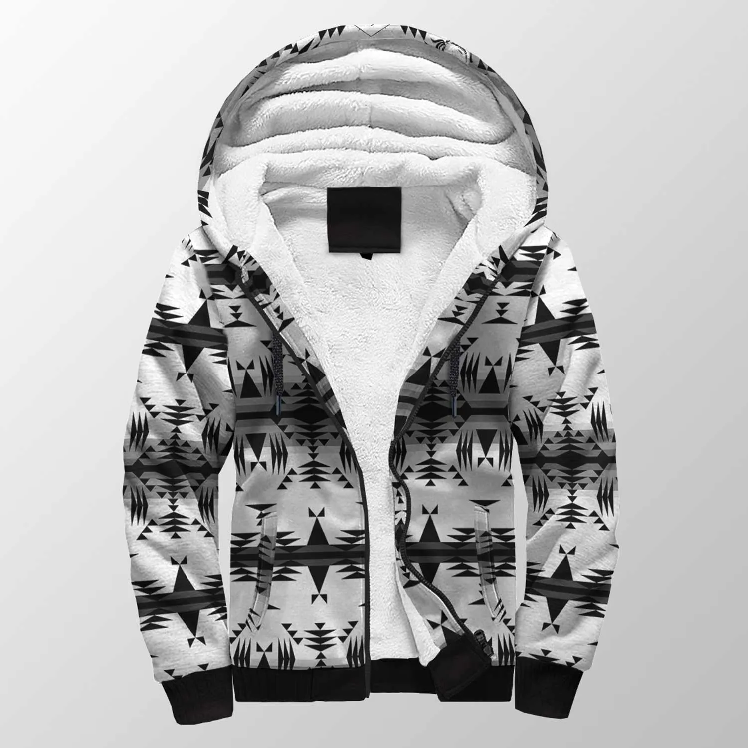 Between the Mountains White and Black Sherpa Hoodie