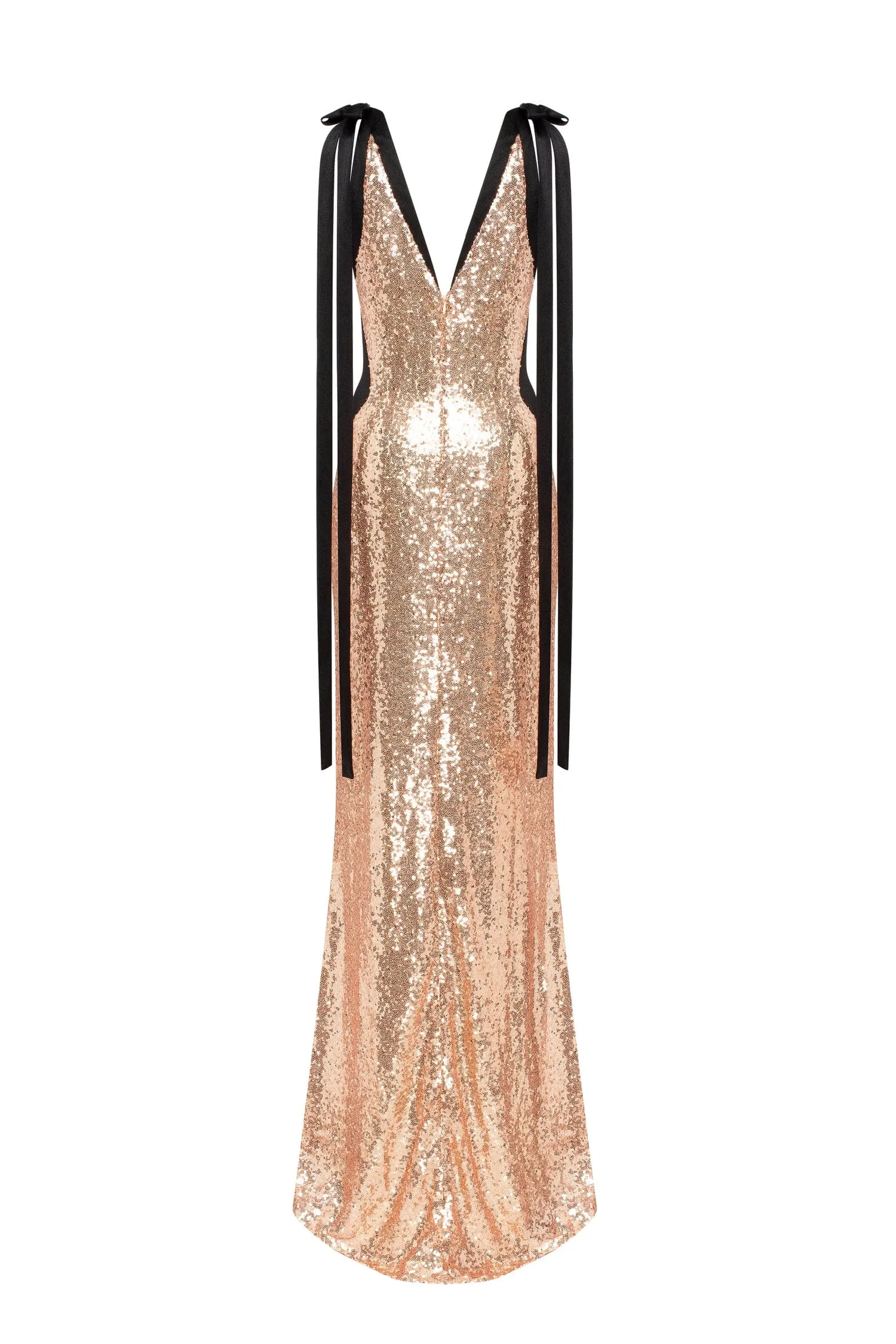 Bizzare fully sequined tie-straps gold maxi dress, Smoky Quartz