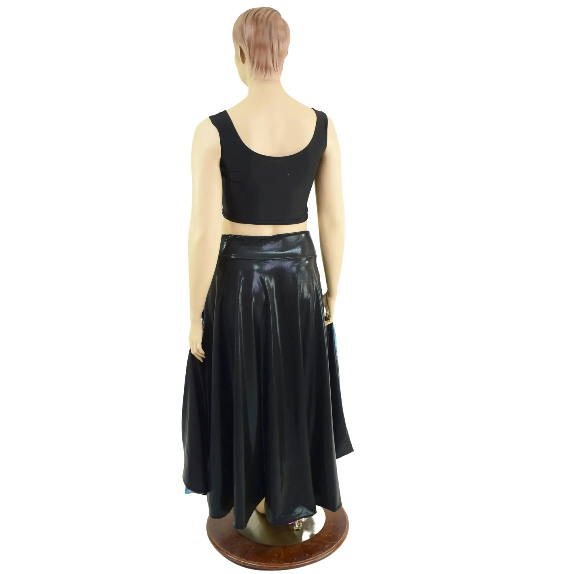 Black Mystique Double Split Skirt with Silver Spider and Star Noir Lining