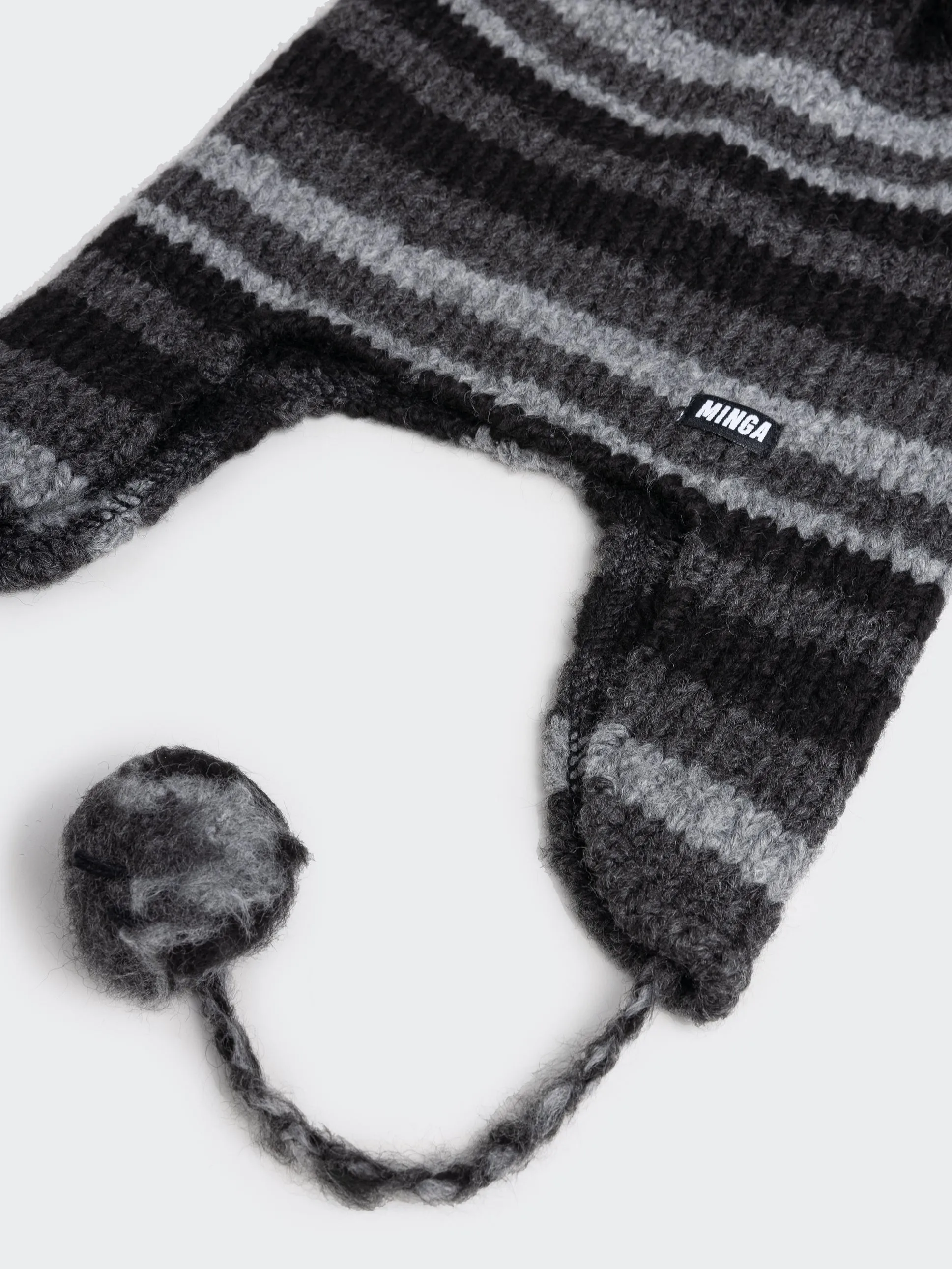 Blaire Stripes Pom Pom Tie Knit Hat