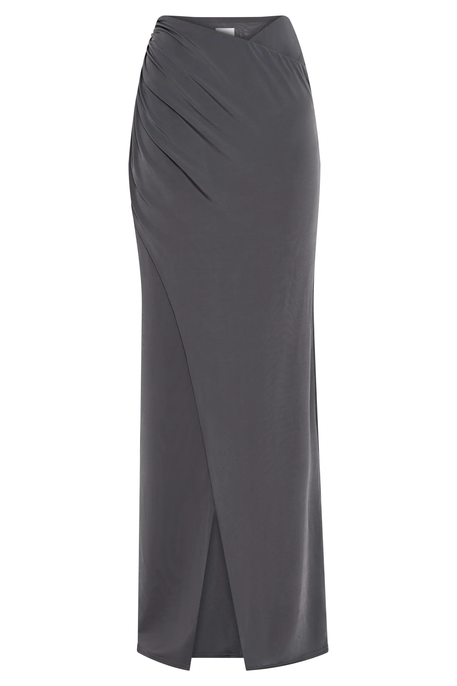 Bronwyn Slinky Ruched Maxi Skirt With Split - Charcoal