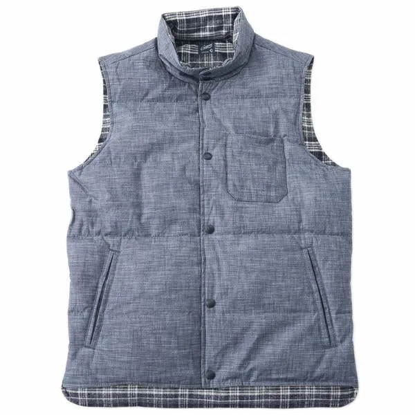 Campbell Quilted Reversible Down Vest - Blue Chambray