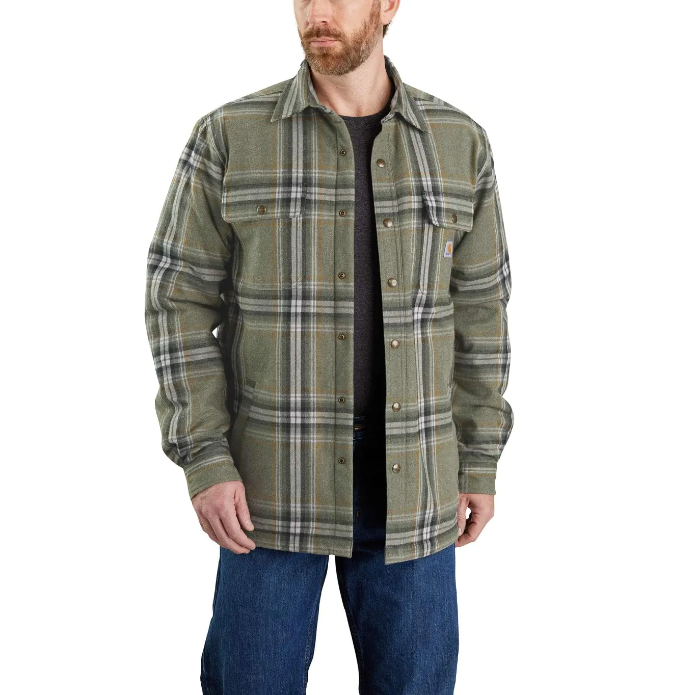 Carhartt Men&#x27;s Flannel Sherpa Lined Shirt Jacket Basil | Buy Carhartt Men&#x27;s Flannel Sherpa Lined Shirt Jacket Basil here | Outnorth