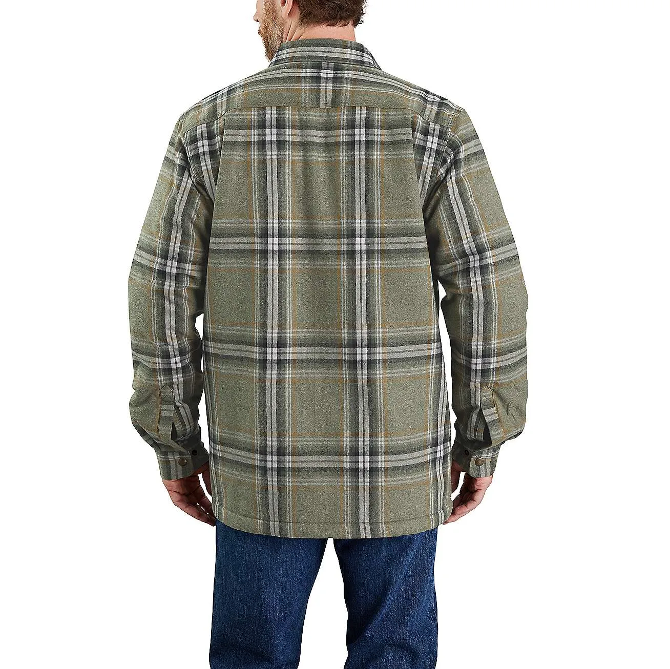 Carhartt Men&#x27;s Flannel Sherpa Lined Shirt Jacket Basil | Buy Carhartt Men&#x27;s Flannel Sherpa Lined Shirt Jacket Basil here | Outnorth