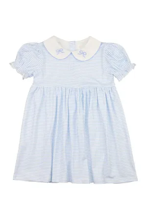 Cecil & Lou Girls Blue Striped Knit Embroidered Bow Dress