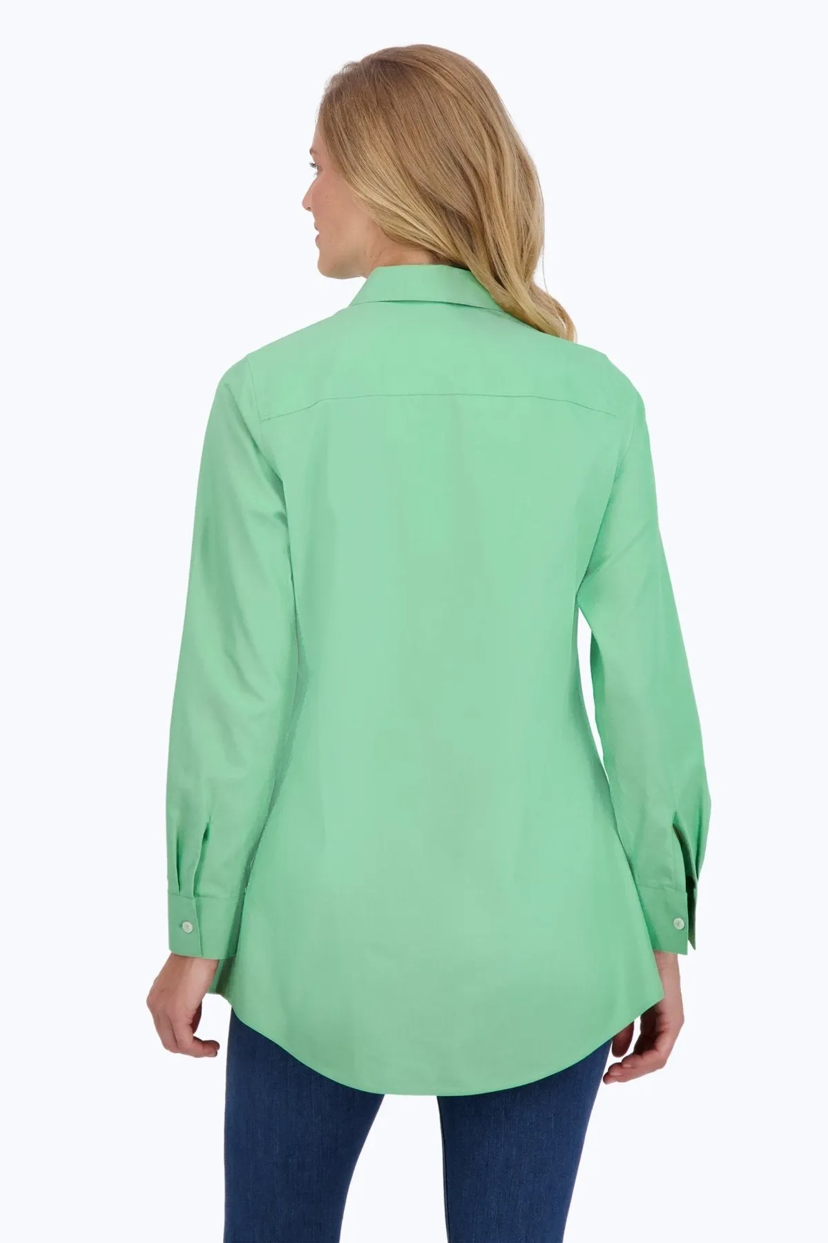 Cici Pinpoint No Iron Long Sleeve Tunic, New Leaf