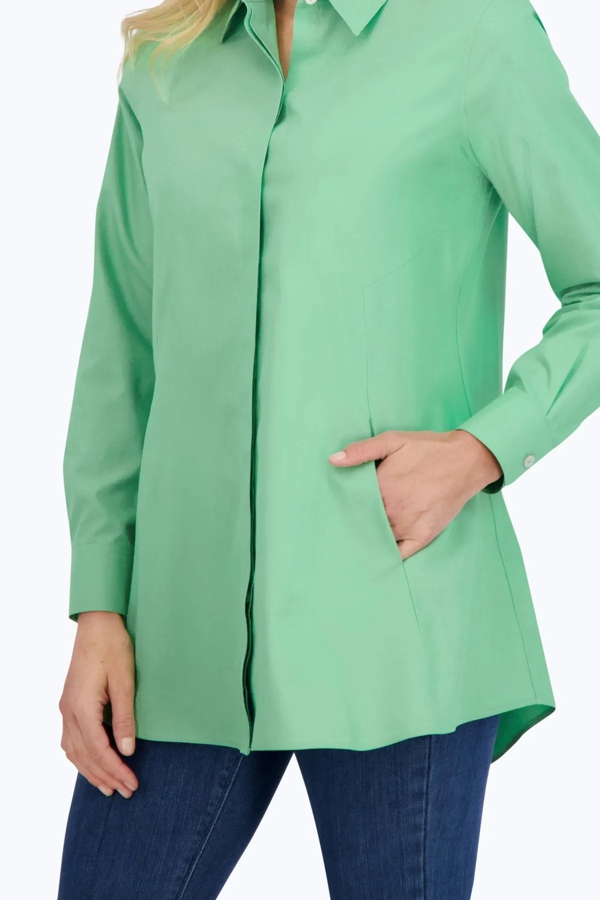 Cici Pinpoint No Iron Long Sleeve Tunic, New Leaf