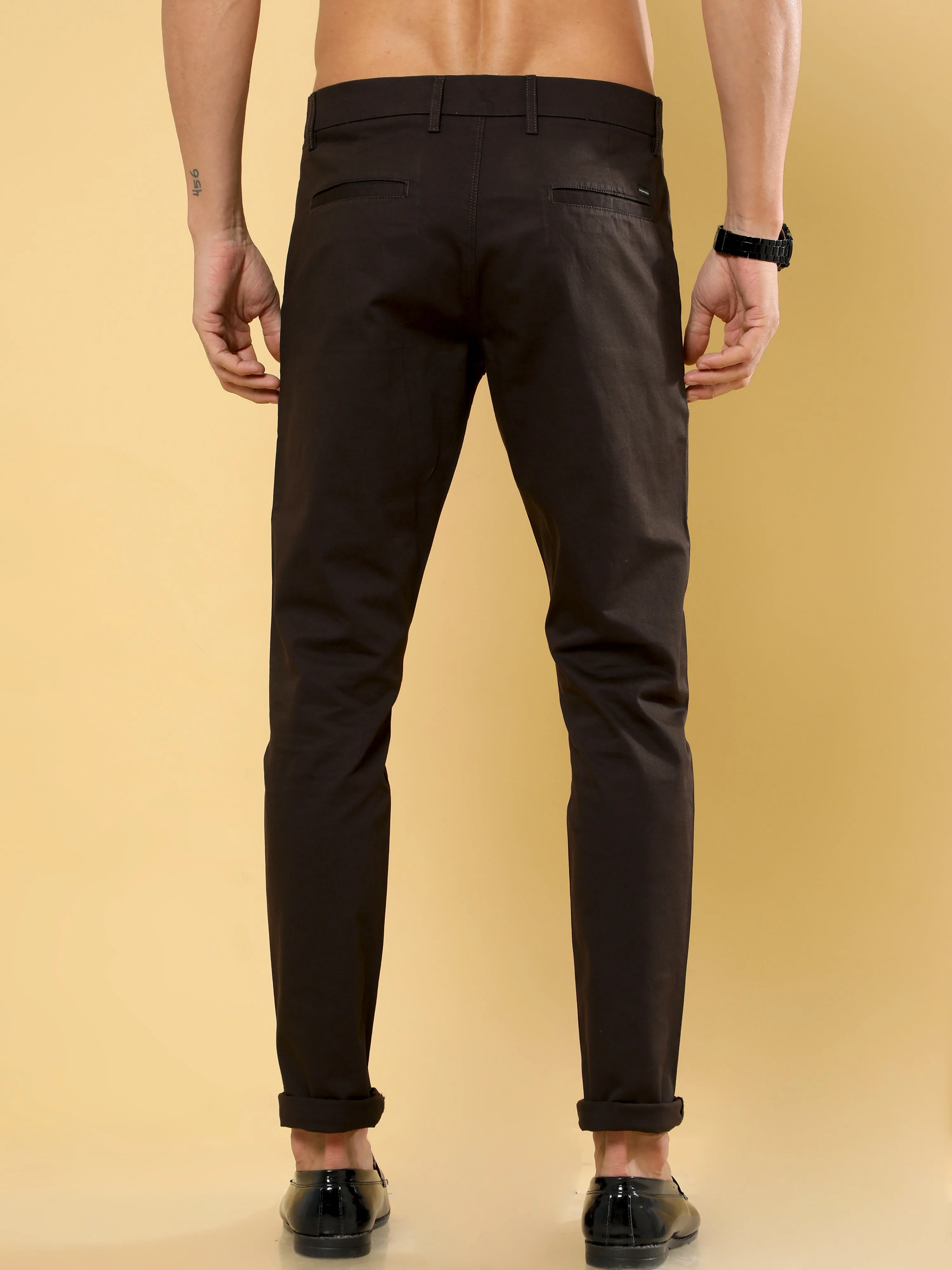 Cotton Dobby Brown Lycra Chino