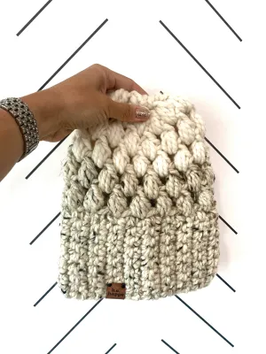 Crochet Puff Stitch Slouch Hat | Oatmeal   Off White