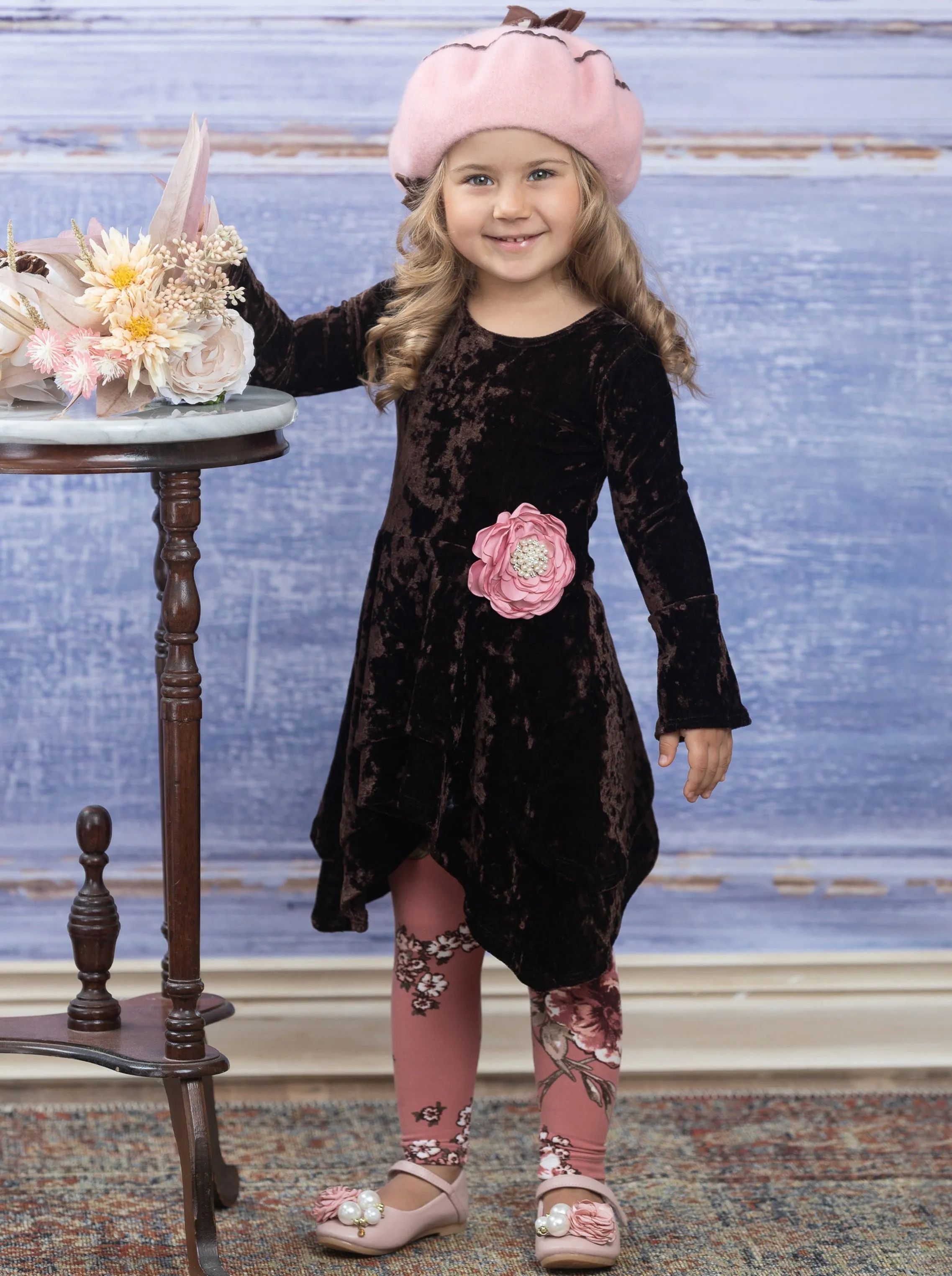 Cute Crushed Velvet Sidetail Tunic and Legging Set