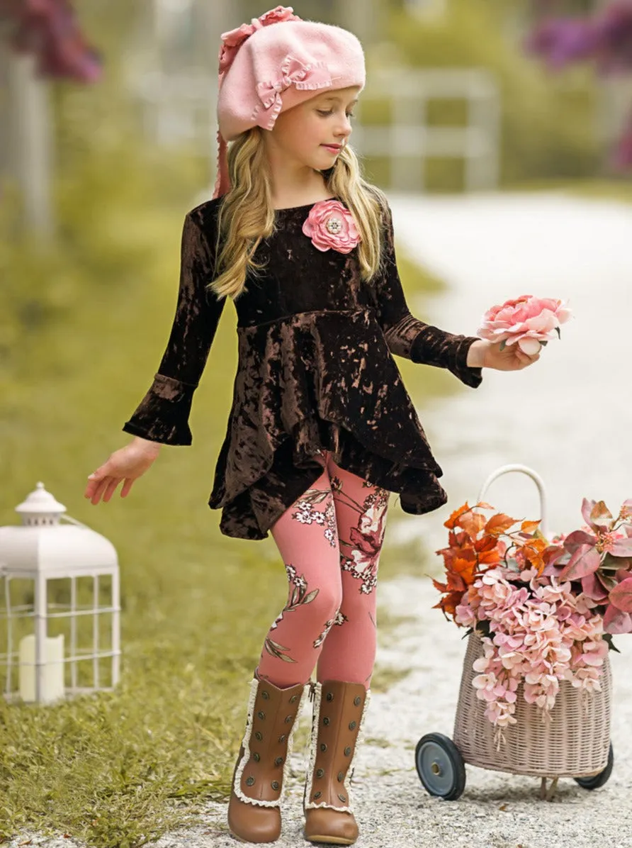 Cute Crushed Velvet Sidetail Tunic and Legging Set