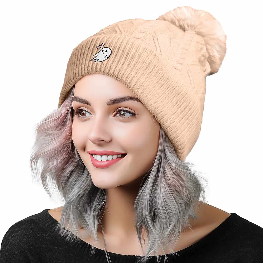 Dalix Heartly Ghost Pom Beanie