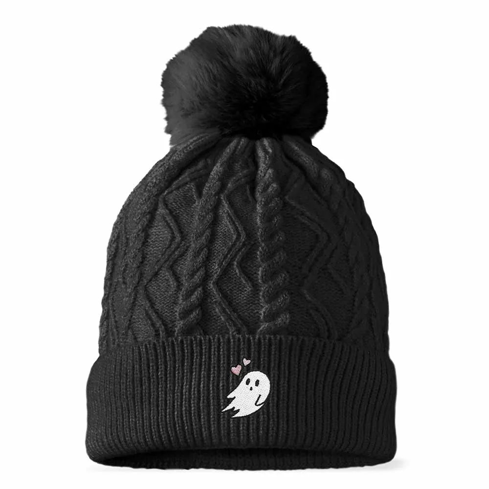 Dalix Heartly Ghost Pom Beanie