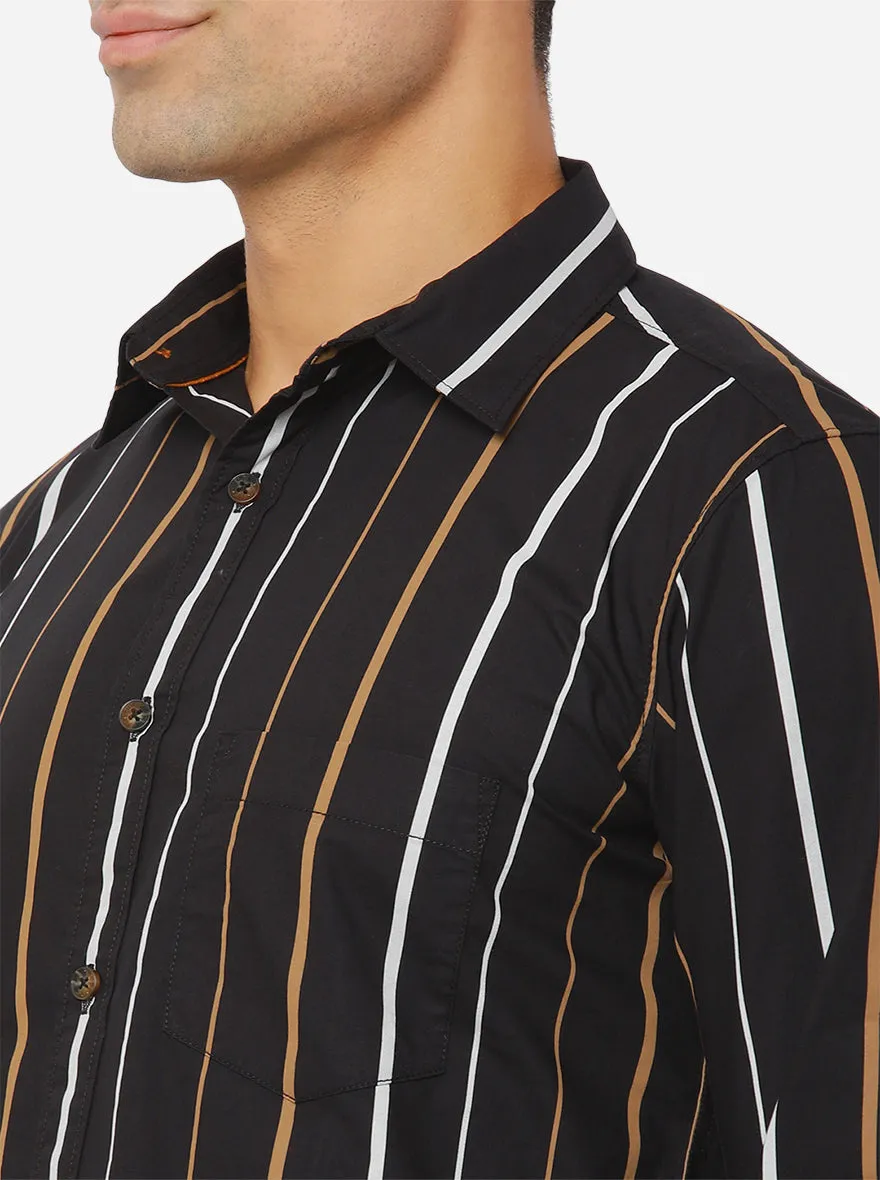 Doe Brown & Black Striped Slim Fit Semi Casual Shirt | JadeBlue