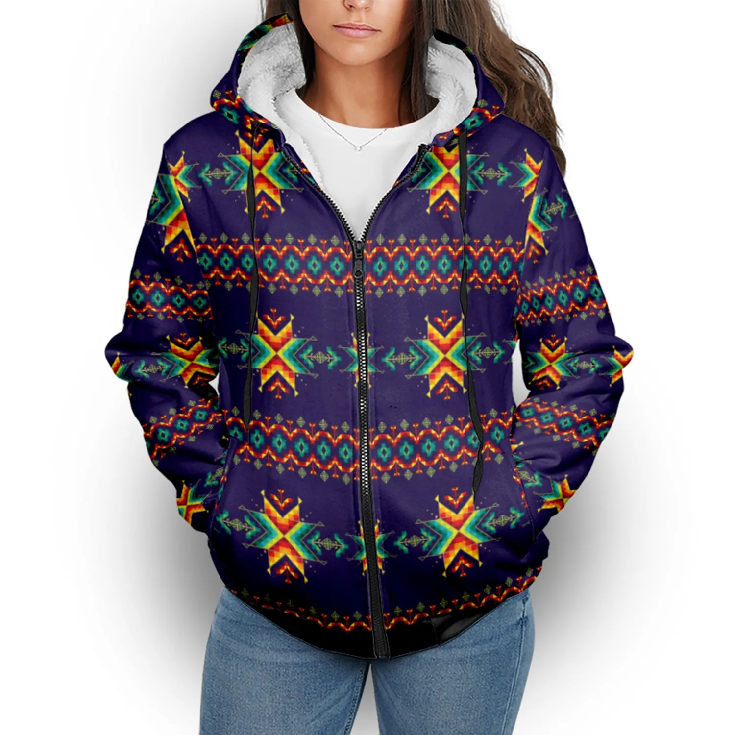 Dreams of Ancestors Indigo Sherpa Hoodie