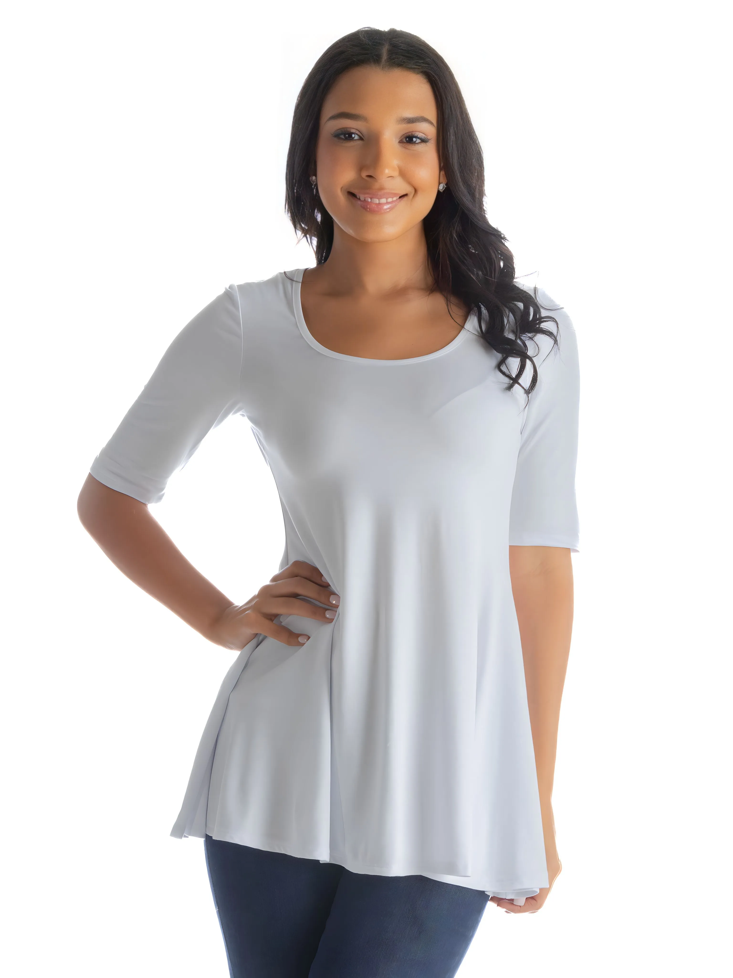 Elbow Sleeve Swing Tunic Top For Women