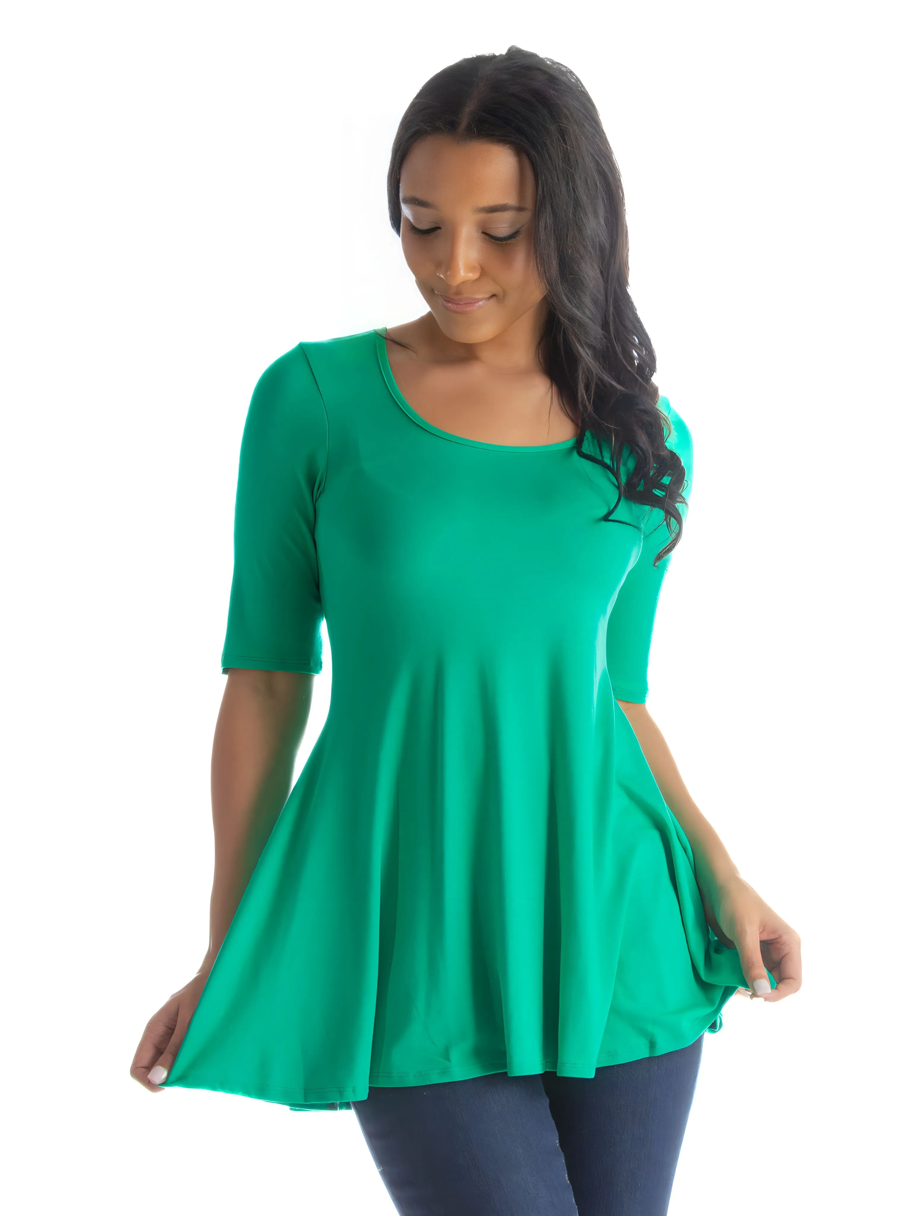 Elbow Sleeve Swing Tunic Top For Women