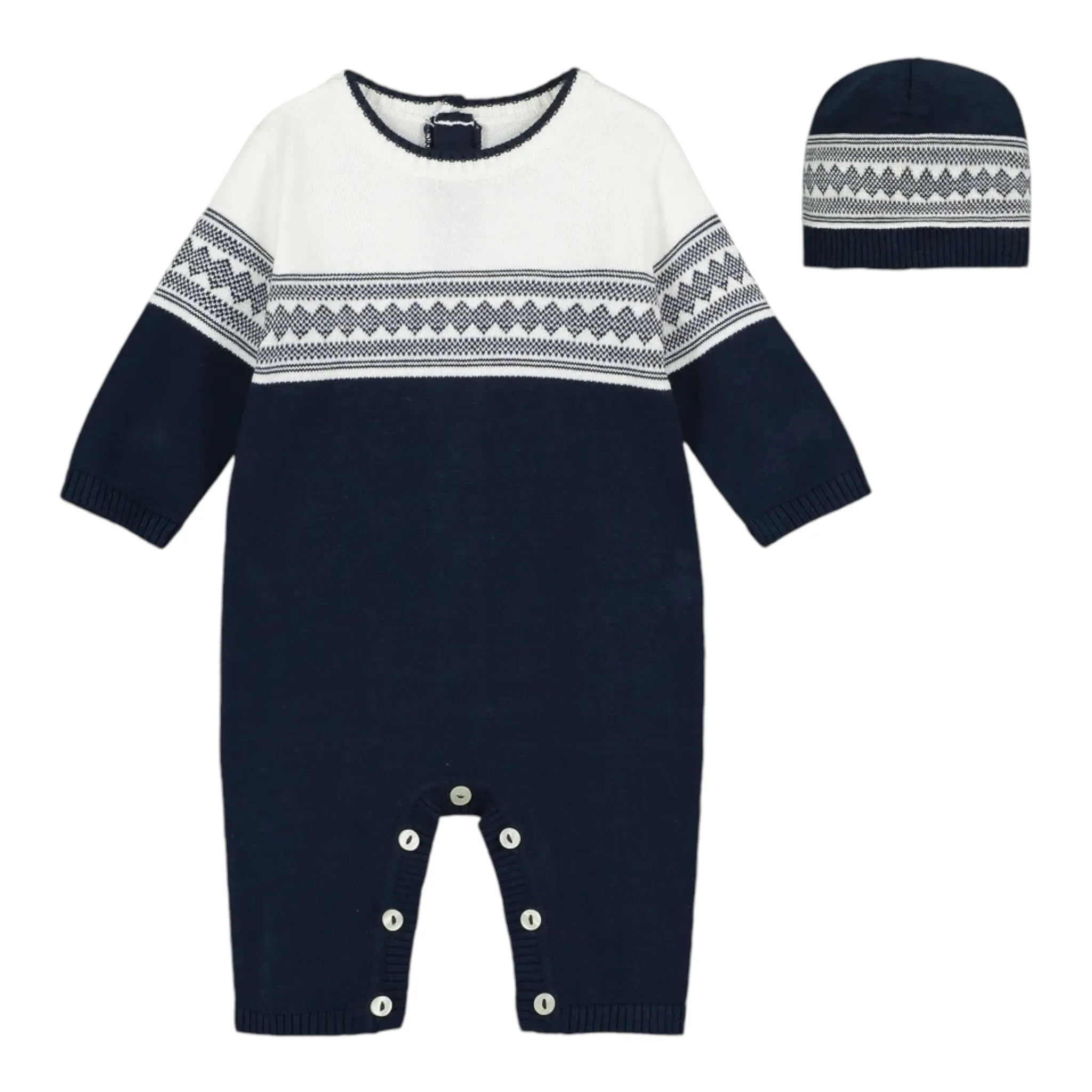 Emile et Rose - Navy fine knit romper with pull on hat