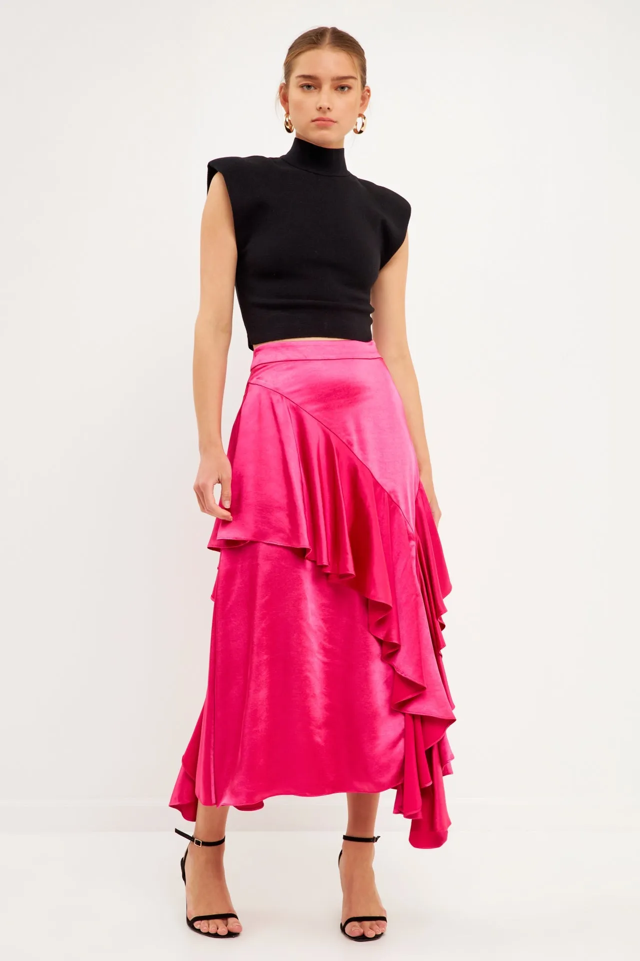 Endless Rose - Satin Waterfall Midi Skirt