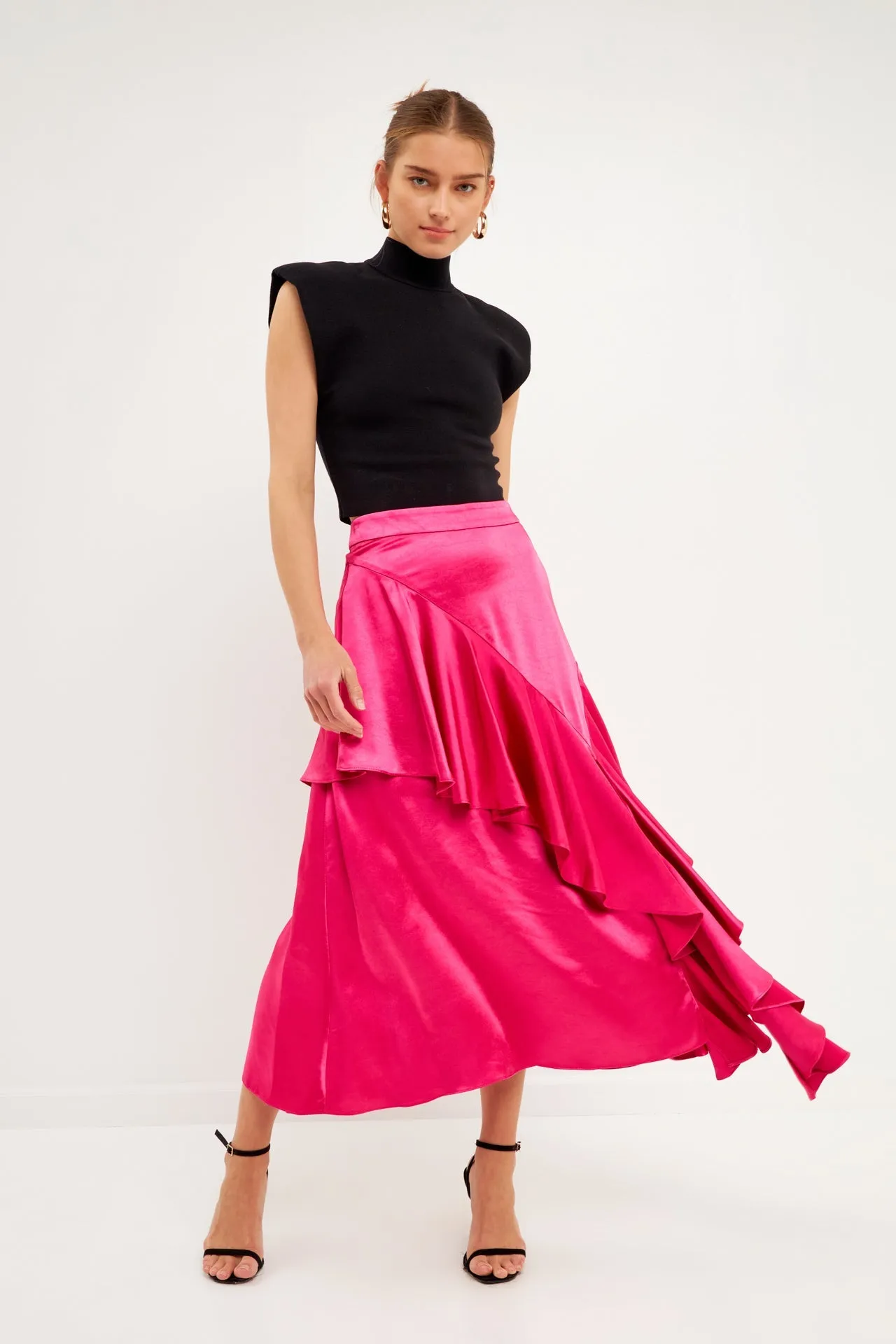 Endless Rose - Satin Waterfall Midi Skirt