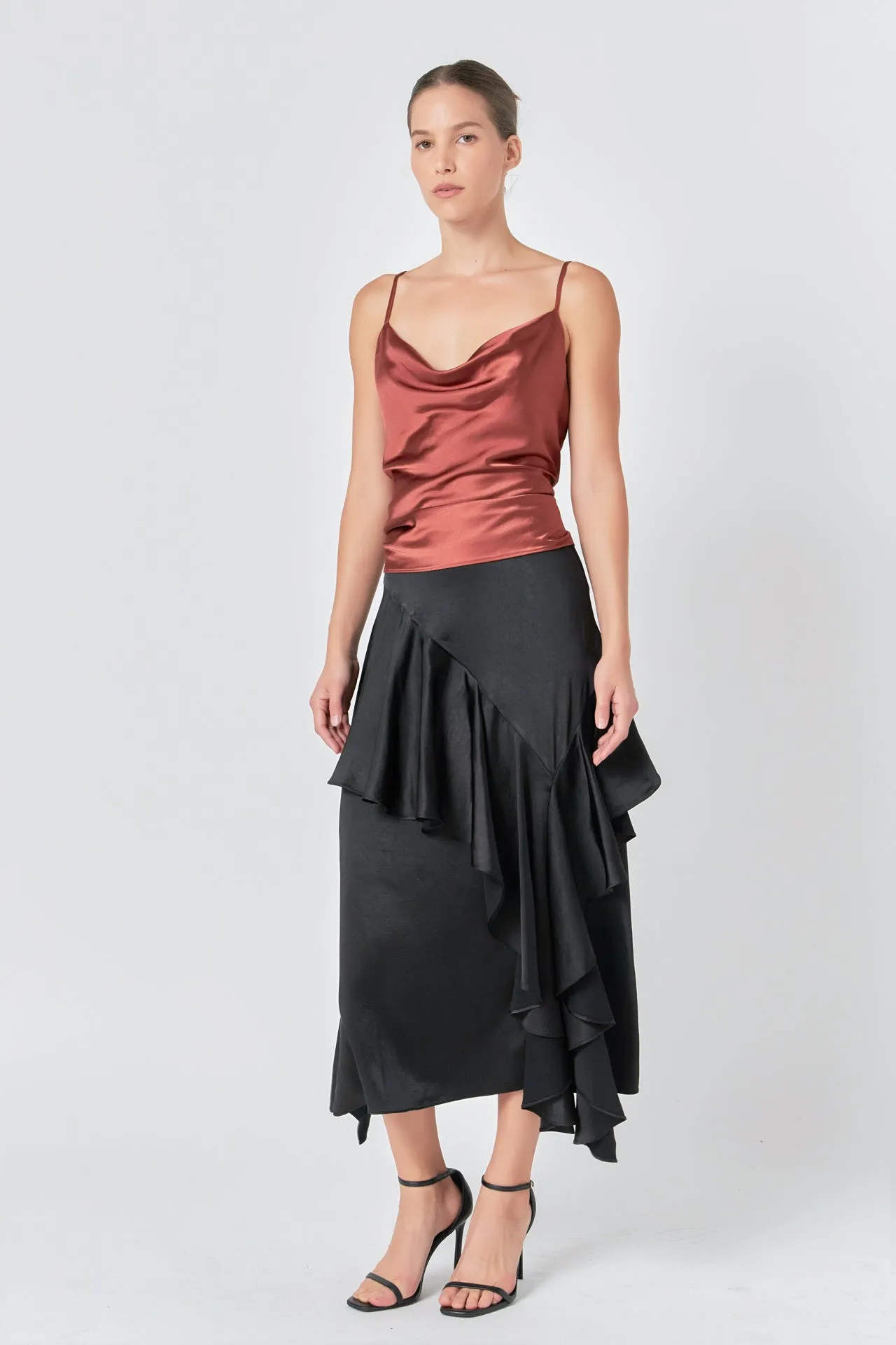 Endless Rose - Satin Waterfall Midi Skirt