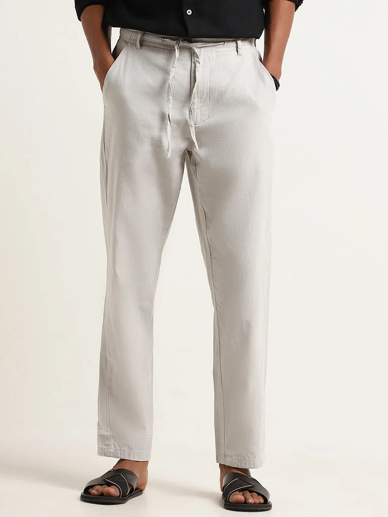 ETA Grey Relaxed Fit Mid Rise Cotton Blend Chinos