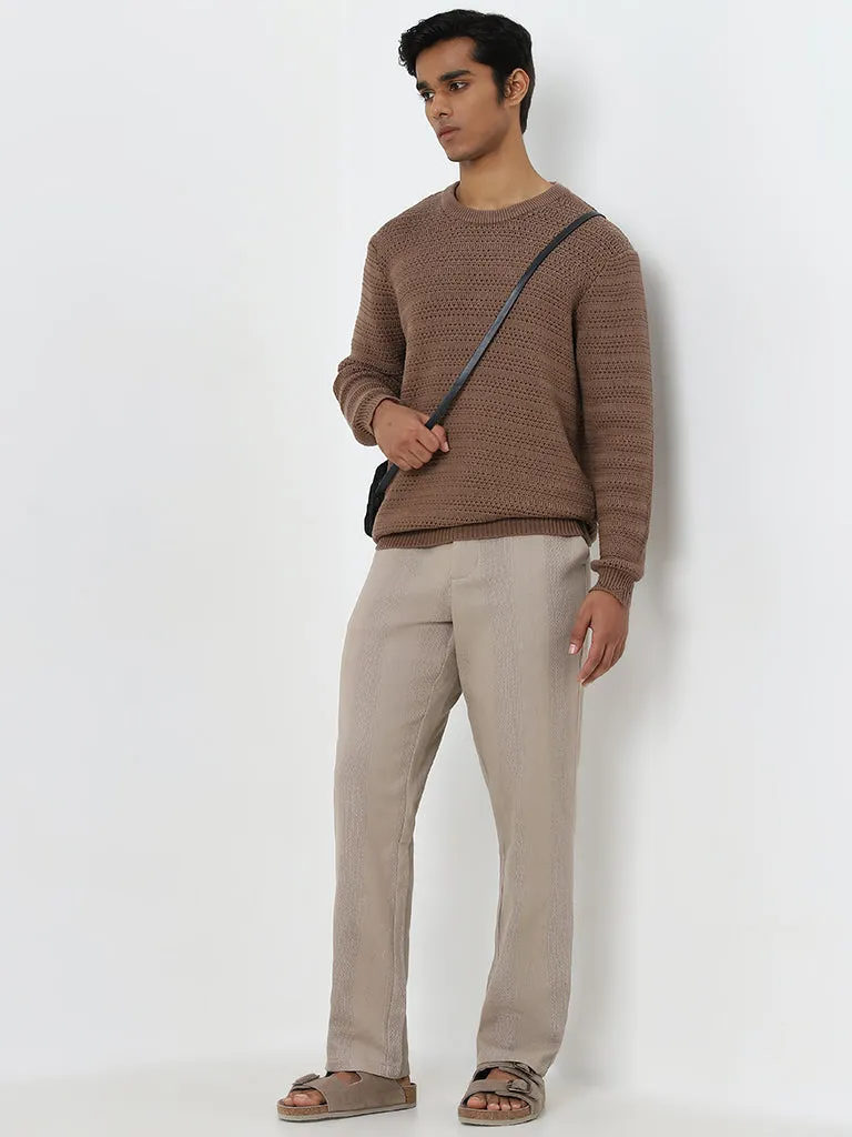 ETA Taupe Knitted Relaxed-Fit Mid-Rise Cotton Chinos