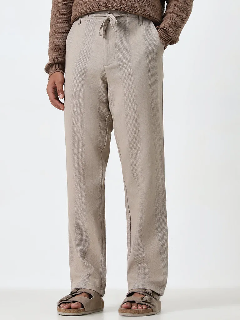 ETA Taupe Knitted Relaxed-Fit Mid-Rise Cotton Chinos