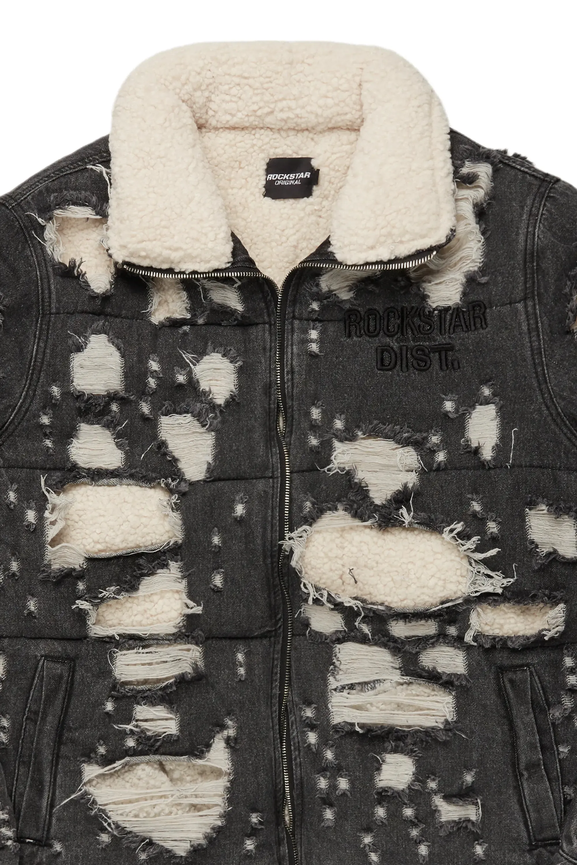 Faro Black Denim Sherpa Puffer Jacket