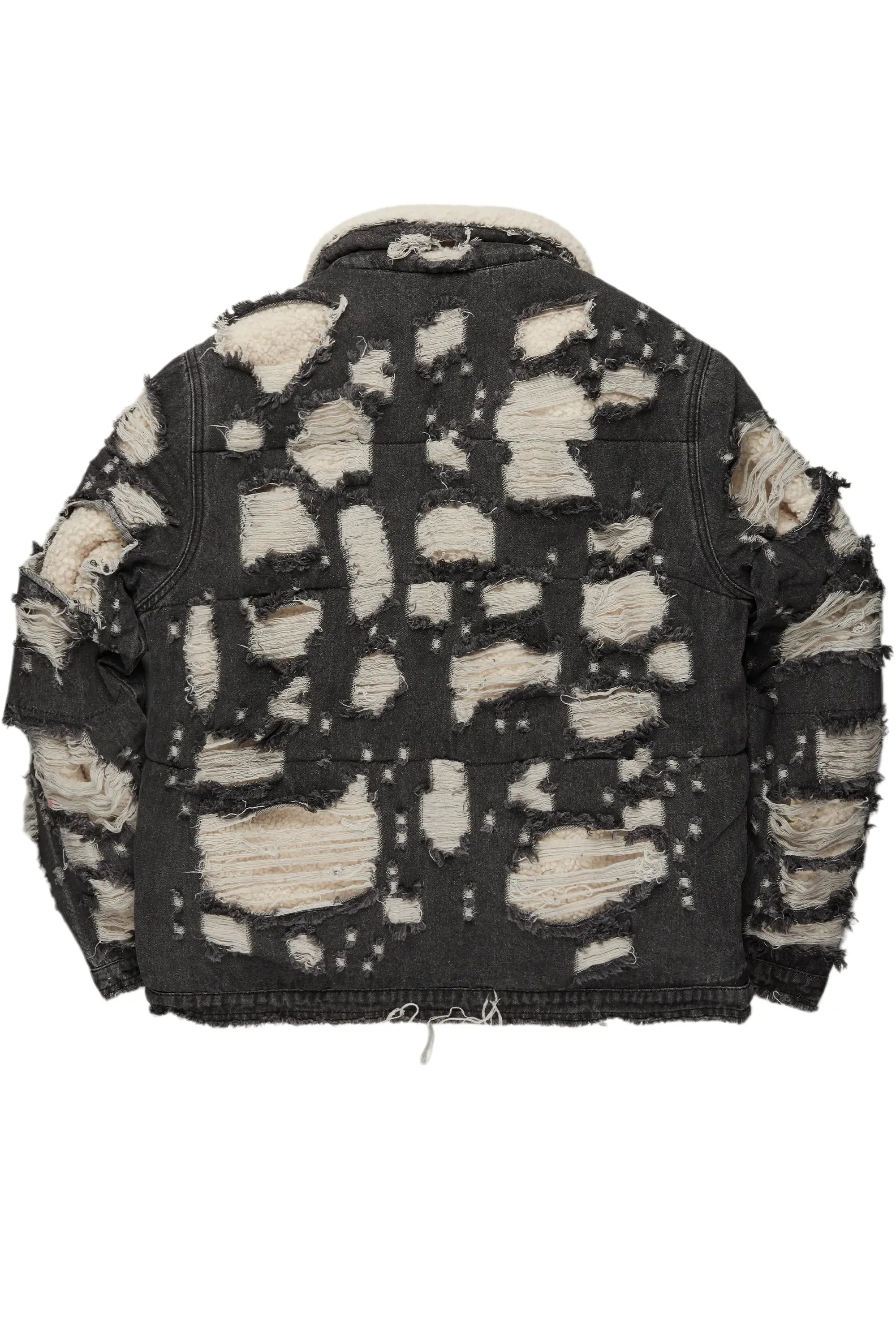 Faro Black Denim Sherpa Puffer Jacket